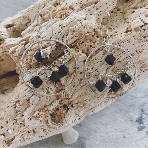 Austrian Crystal Sterling Circle Chain Earrings - Picture 1 of 5
